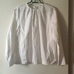 TOMORROW LAND White Cotton Gathered Neck Blouse NWT M